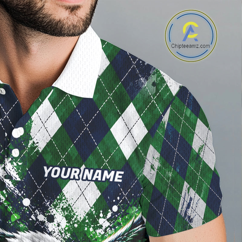 Green Argyle Pattern Eagle Golf Polo Shirt Custom Argyle Golf Team Golf Jersey