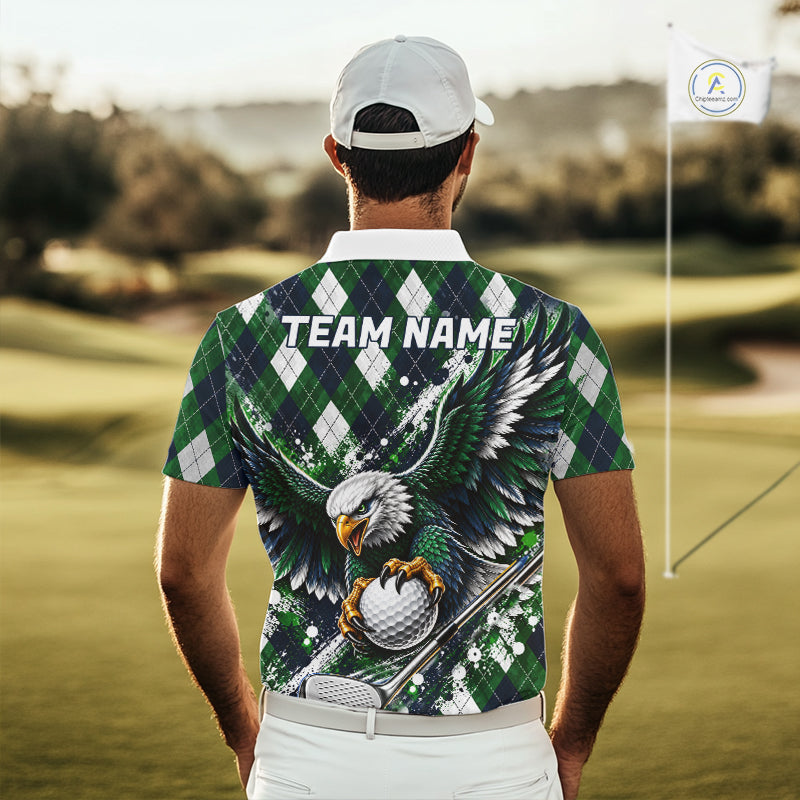 Green Argyle Pattern Eagle Golf Polo Shirt Custom Argyle Golf Team Golf Jersey