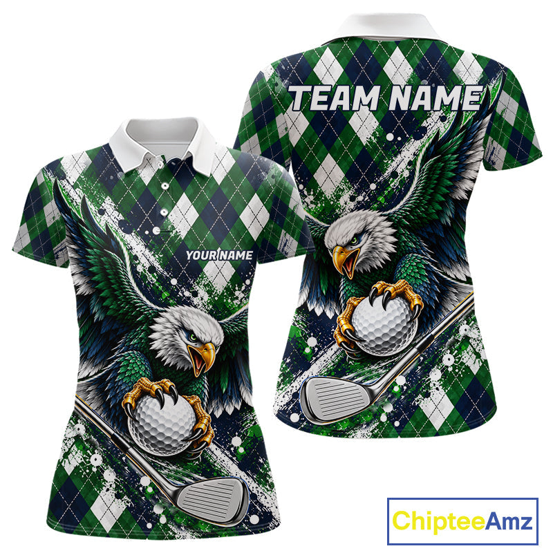 Green Argyle Pattern Eagle Golf Polo Shirt Custom Argyle Golf Team Golf Jersey