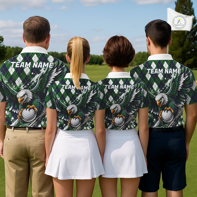Green Argyle Pattern Eagle Golf Polo Shirt Custom Argyle Golf Team Golf Jersey
