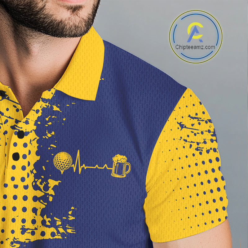 Blue & Yellow Golf Beer Polo Shirt Personalized Name Golf Jersey Funny Golf Team Shirt