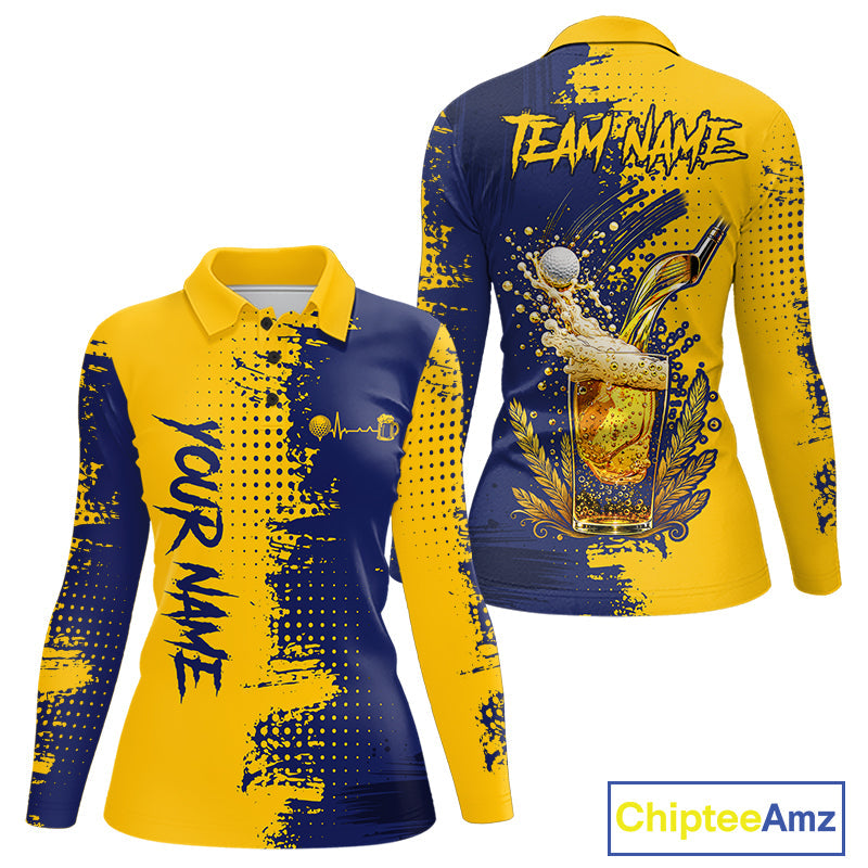 Blue & Yellow Golf Beer Polo Shirt Personalized Name Golf Jersey Funny Golf Team Shirt