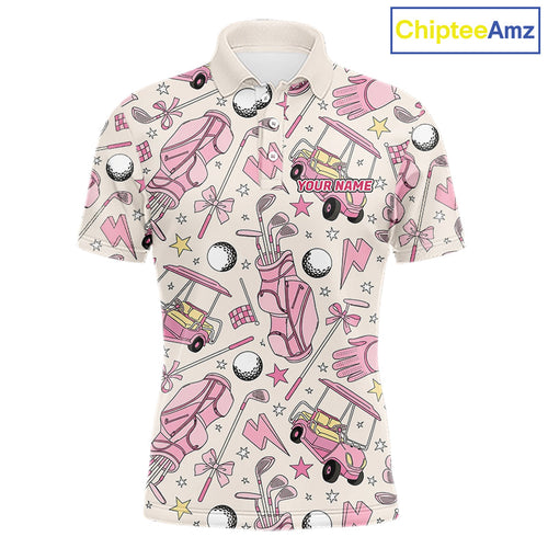 Personalized Best Golf Shirts Custom Pink Golf Ball & Clubs Polo, Golf Team Outfits