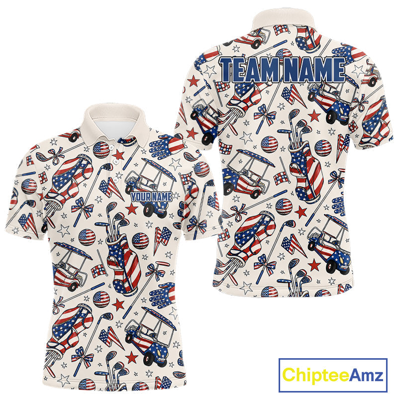Personalized Pink Golf Polo Shirt American Flag Golf Clubs 4Th July Golf Tops