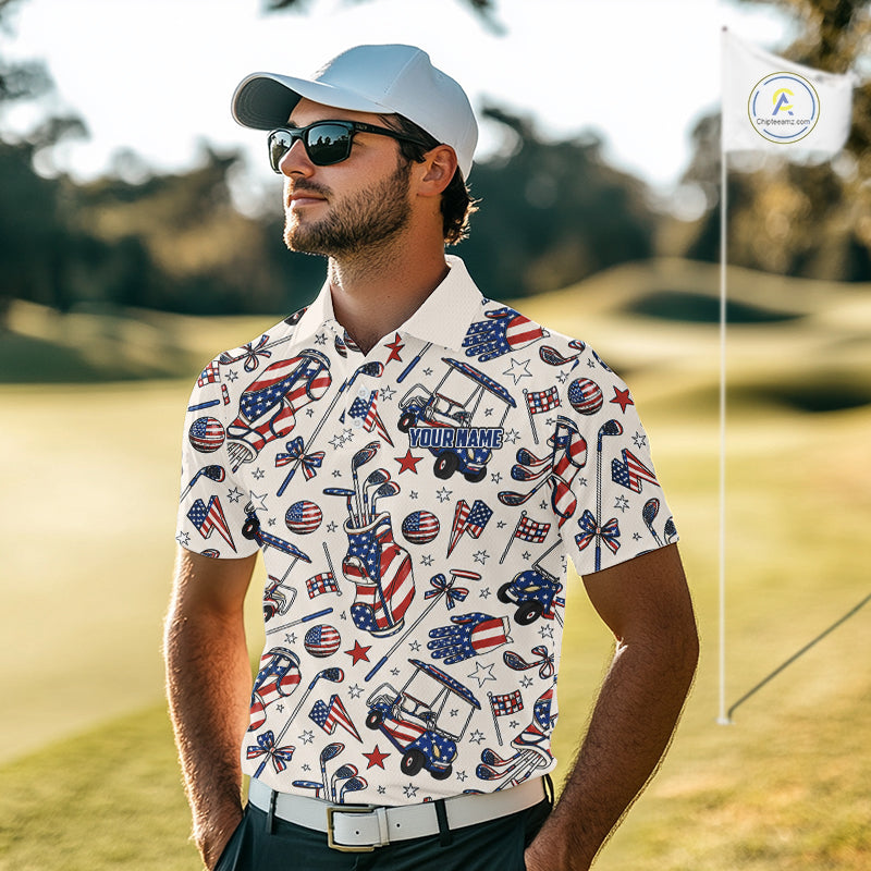 Personalized Pink Golf Polo Shirt American Flag Golf Clubs 4Th July Golf Tops