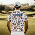 Personalized Pink Golf Polo Shirt American Flag Golf Clubs 4Th July Golf Tops