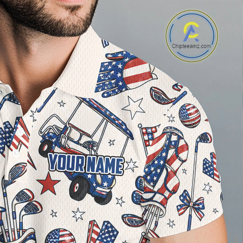 Personalized Pink Golf Polo Shirt American Flag Golf Clubs 4Th July Golf Tops