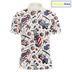 Personalized Pink Golf Polo Shirt American Flag Golf Clubs 4Th July Golf Tops