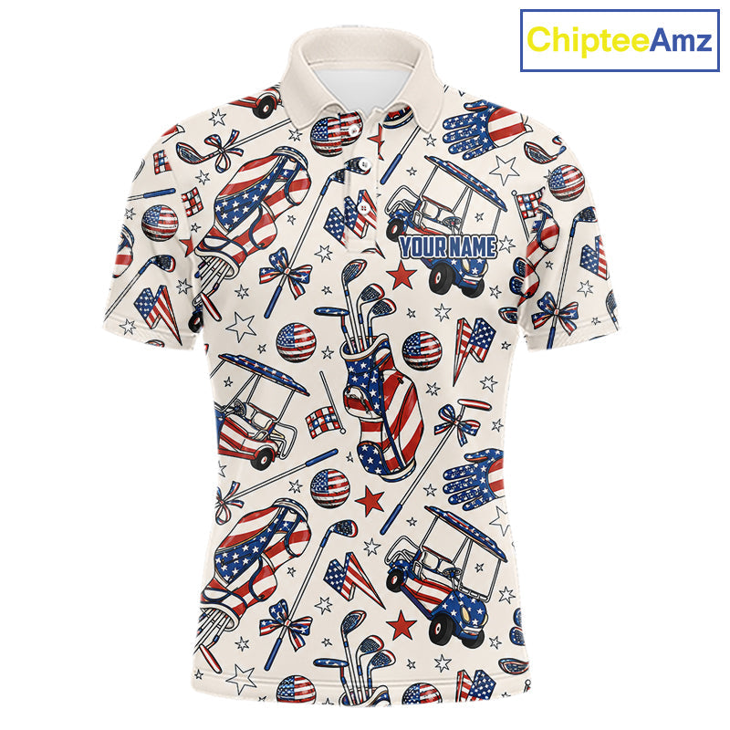 Personalized Pink Golf Polo Shirt American Flag Golf Clubs 4Th July Golf Tops