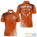 Heart Halloween Golf Polo Shirt Custom Orange Spiderweb Name Golf Shirt, Halloween Golf Gifts