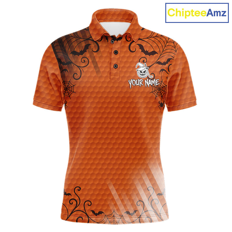 Heart Halloween Golf Polo Shirt Custom Orange Spiderweb Name Golf Shirt, Halloween Golf Gifts