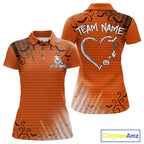 Heart Halloween Golf Polo Shirt Custom Orange Spiderweb Name Golf Shirt, Halloween Golf Gifts