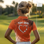 Heart Halloween Golf Polo Shirt Custom Orange Spiderweb Name Golf Shirt, Halloween Golf Gifts
