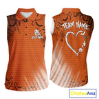 Heart Halloween Golf Sleeveless Polo Shirt Custom Orange Spiderweb Name Golf Shirt, Halloween Golf Gifts