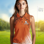 Heart Halloween Golf Sleeveless Polo Shirt Custom Orange Spiderweb Name Golf Shirt, Halloween Golf Gifts