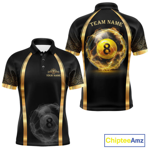 Black & Gold Thunder Lightning Yellow 8 Ball Pool Billiard Jerseys Custom Billiard Team Shirt