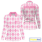 Golf Polo Shirt Custom White And Pink Argyle Plaid Pattern Golf Team Attire Golf Gifts
