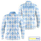 Golf Polo Shirt Custom White And Blue Argyle Plaid Pattern Golf Team Attire Golf Gifts