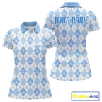 Golf Polo Shirt Custom White And Blue Argyle Plaid Pattern Golf Team Attire Golf Gifts
