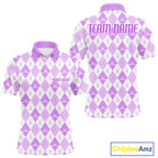 Golf Polo Shirt Custom White And Purple Argyle Plaid Pattern Golf Team Attire Golf Gifts