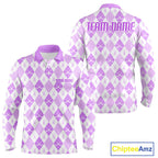 Golf Polo Shirt Custom White And Purple Argyle Plaid Pattern Golf Team Attire Golf Gifts