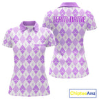 Golf Polo Shirt Custom White And Purple Argyle Plaid Pattern Golf Team Attire Golf Gifts