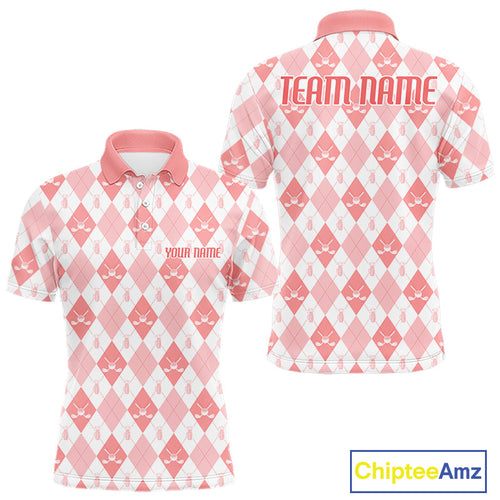 Golf Polo Shirt Custom White And Orange Argyle Plaid Pattern Golf Team Attire Golf Gifts