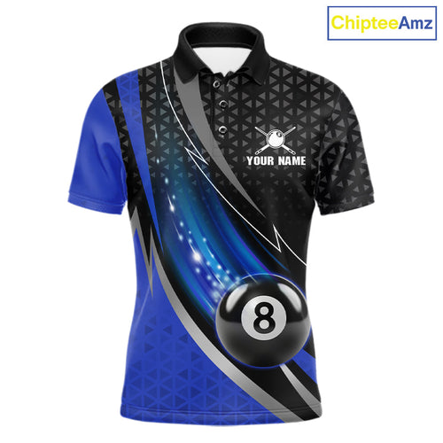 Blue & Black Geometric Pool Billiard Shirt Custom Lightning 8 Ball Team Billiard Jersey