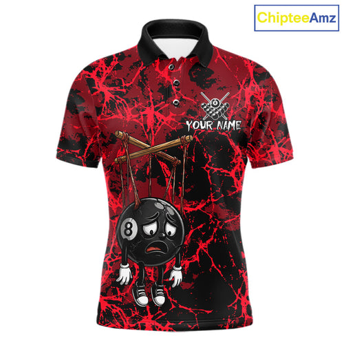 Custom 8 Ball Billiard Shirt, Halloween Billiards Team Jersey Red Grunge Pool Polo & Quarter-Zip