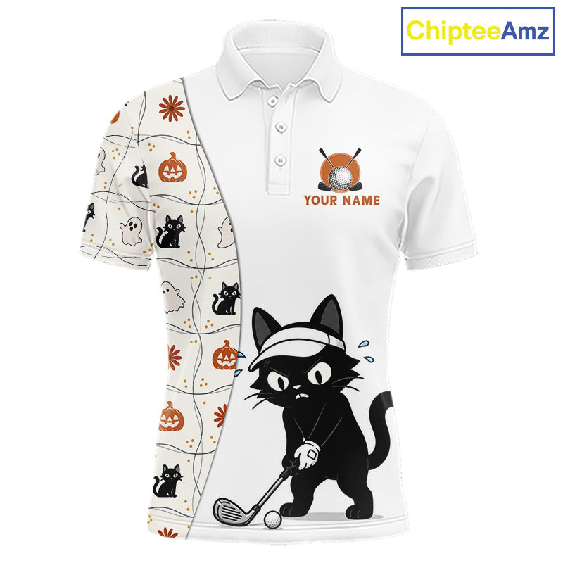 Funny Cat Golfer Halloween Golf Polo Shirt Custom Halloween Golf Team Attire