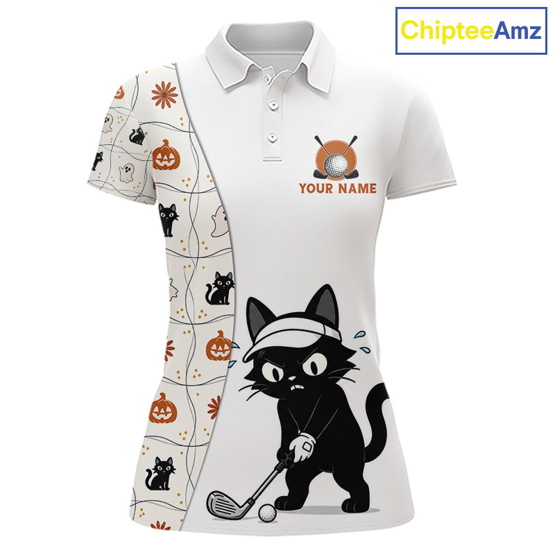 Funny Cat Golfer Halloween Golf Polo Shirt Custom Halloween Golf Team Attire
