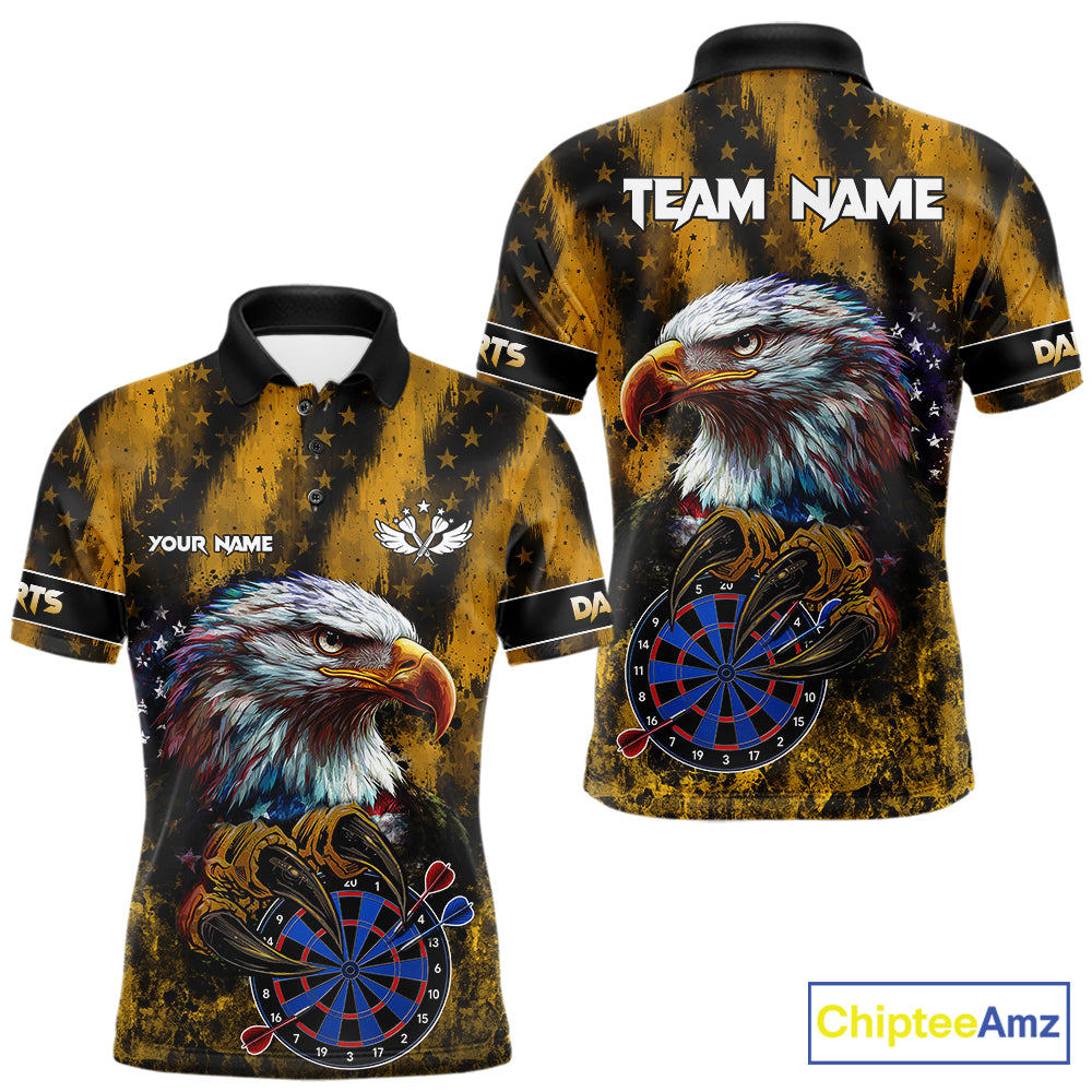 American Flag Eagle Darts Polo & 1/4-Zip Shirt Custom Patriotic Outfit Dart Team Jersey