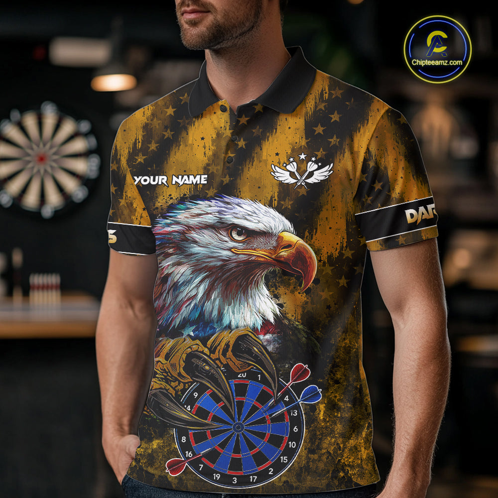 American Flag Eagle Darts Polo & 1/4-Zip Shirt Custom Patriotic Outfit Dart Team Jersey