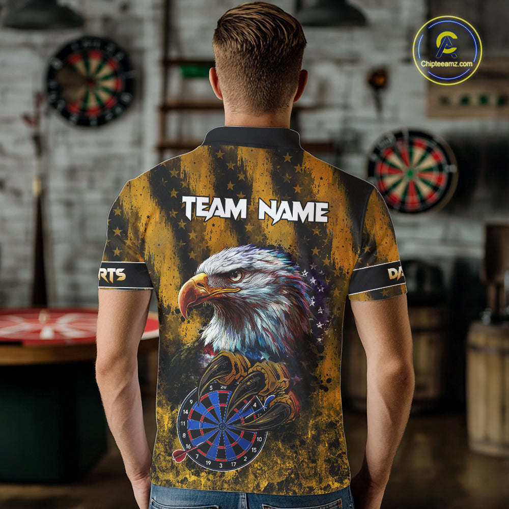 American Flag Eagle Darts Polo & 1/4-Zip Shirt Custom Patriotic Outfit Dart Team Jersey