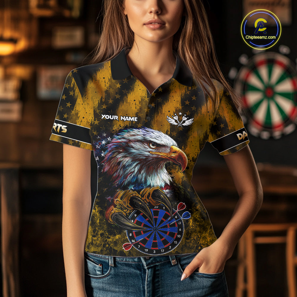American Flag Eagle Darts Polo & 1/4-Zip Shirt Custom Patriotic Outfit Dart Team Jersey
