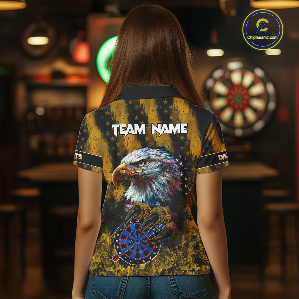 American Flag Eagle Darts Polo & 1/4-Zip Shirt Custom Patriotic Outfit Dart Team Jersey