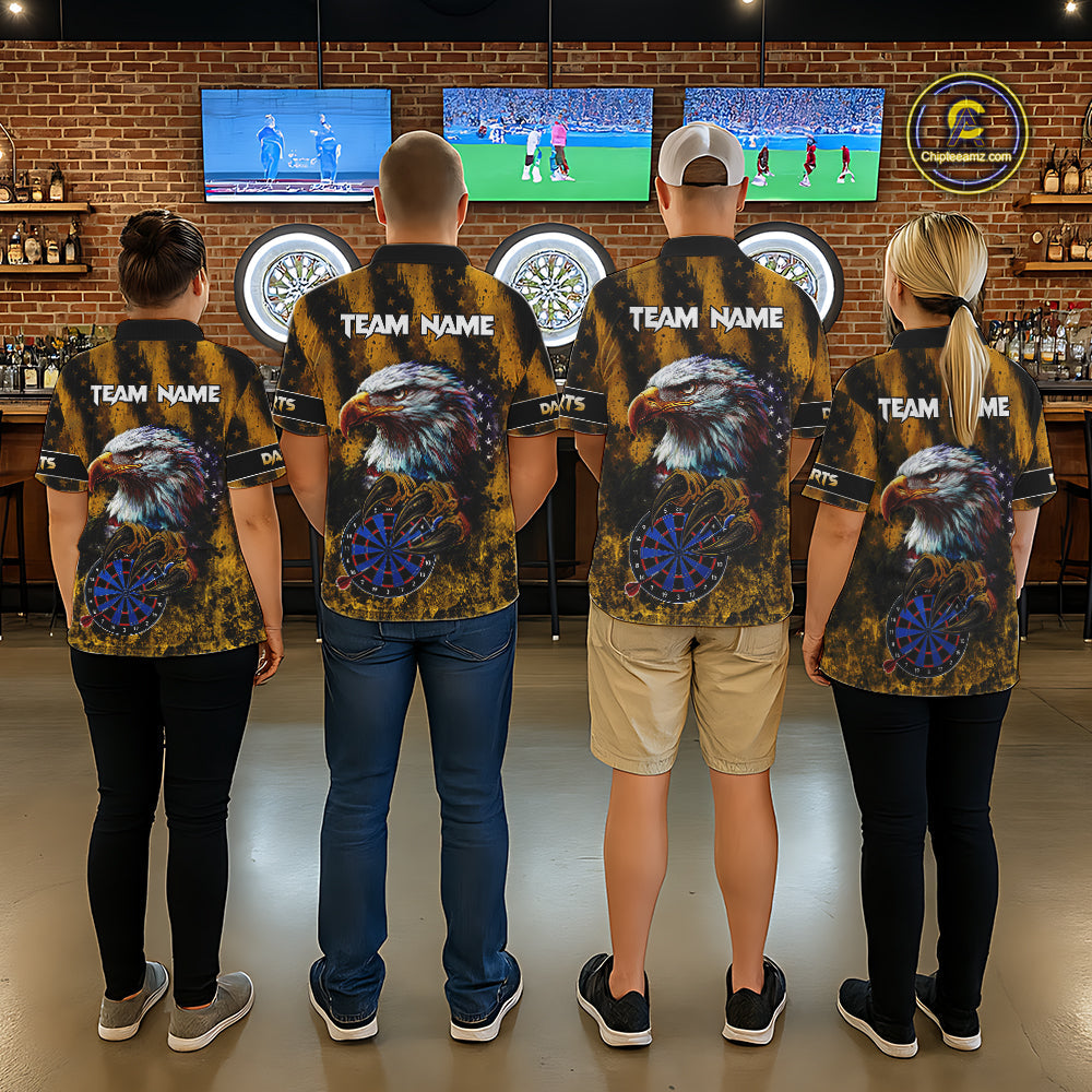 American Flag Eagle Darts Polo & 1/4-Zip Shirt Custom Patriotic Outfit Dart Team Jersey