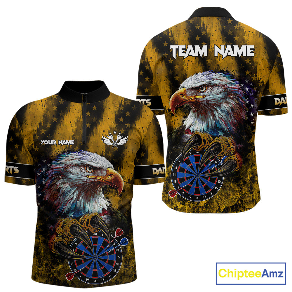 American Flag Eagle Darts Polo & 1/4-Zip Shirt Custom Patriotic Outfit Dart Team Jersey