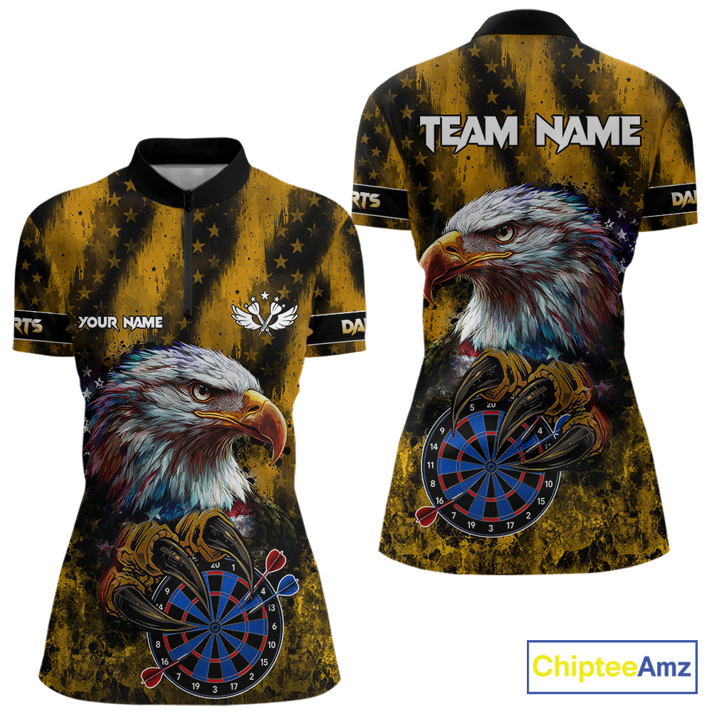 American Flag Eagle Darts Polo & 1/4-Zip Shirt Custom Patriotic Outfit Dart Team Jersey