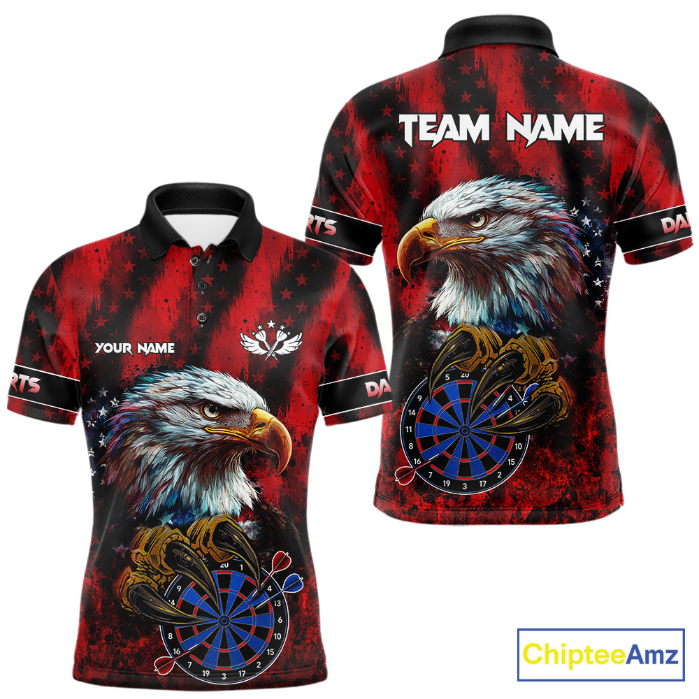 American Flag Eagle Darts Polo & 1/4-Zip Shirt Custom Patriotic Outfit Dart Team Jersey