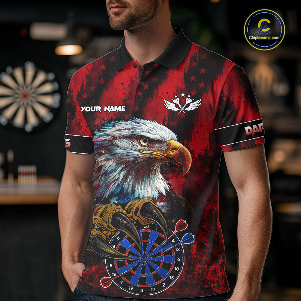 American Flag Eagle Darts Polo & 1/4-Zip Shirt Custom Patriotic Outfit Dart Team Jersey