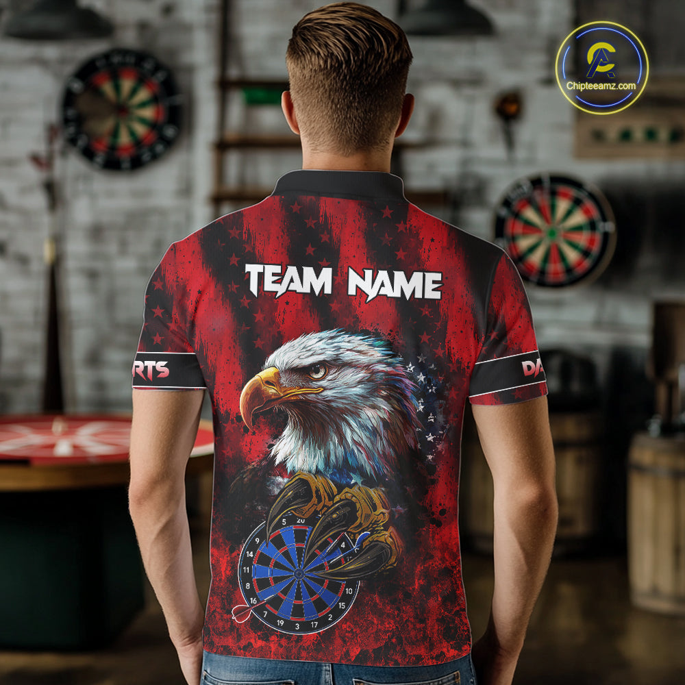 American Flag Eagle Darts Polo & 1/4-Zip Shirt Custom Patriotic Outfit Dart Team Jersey