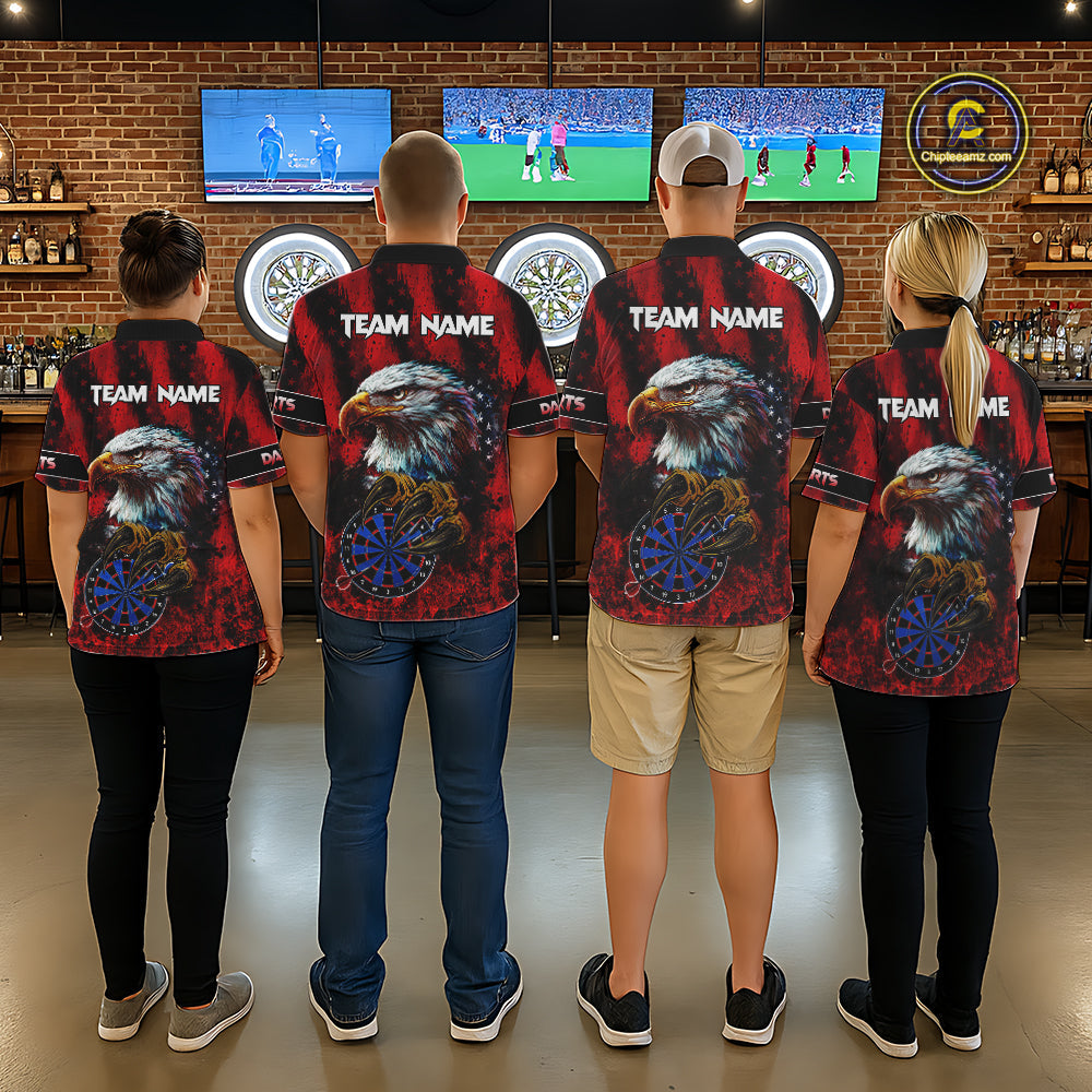 American Flag Eagle Darts Polo & 1/4-Zip Shirt Custom Patriotic Outfit Dart Team Jersey