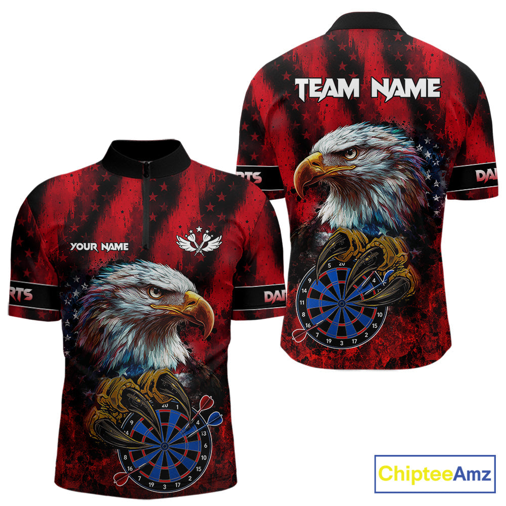 American Flag Eagle Darts Polo & 1/4-Zip Shirt Custom Patriotic Outfit Dart Team Jersey