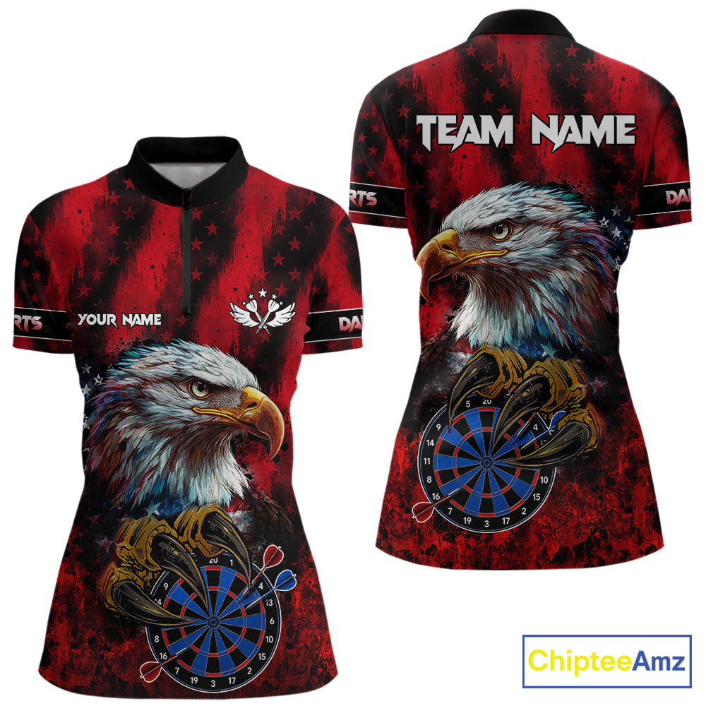 American Flag Eagle Darts Polo & 1/4-Zip Shirt Custom Patriotic Outfit Dart Team Jersey