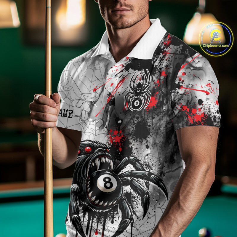 Personalized Splash Black And Red Spider 8 Ball Billiard Shirt Custom Pool Billiard Jersey