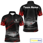 Personalized Golf Polo Shirts, Custom Name Red Fire Flame Golf Course Shirt Golf Jersey