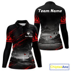 Personalized Golf Polo Shirts, Custom Name Red Fire Flame Golf Course Shirt Golf Jersey