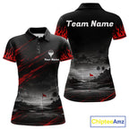 Personalized Golf Polo Shirts, Custom Name Red Fire Flame Golf Course Shirt Golf Jersey