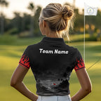 Personalized Golf Polo Shirts, Custom Name Red Fire Flame Golf Course Shirt Golf Jersey